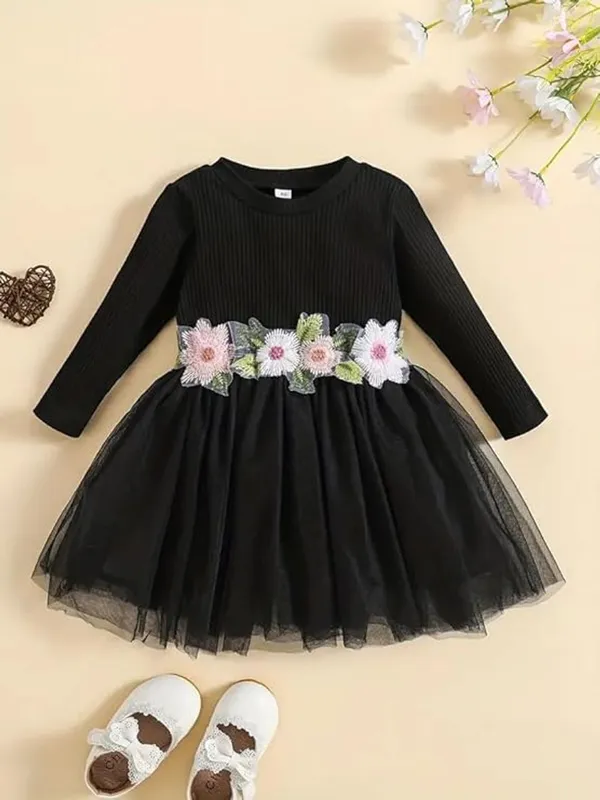 Black_Girls_Elegant_Embroidered_Net_Knee-Length_Fit_&_Flare_Dress_Frock_For_All_Occasions