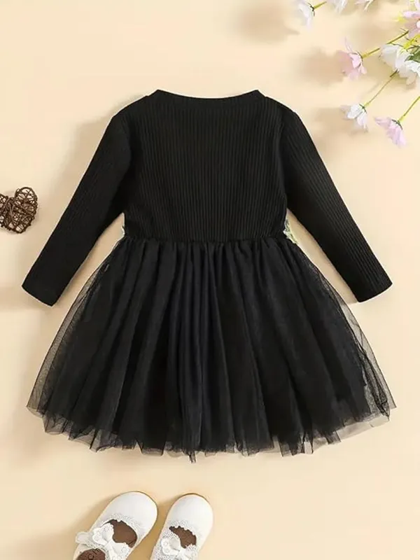 Black_Girls_Elegant_Embroidered_Net_Knee-Length_Fit_&_Flare_Dress_Frock_For_All_Occasions