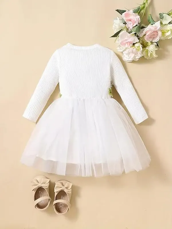 White_Girls_Elegant_Embroidered_Net_Knee-Length_Fit_&_Flare_Dress_Frock_For_All_Occasions