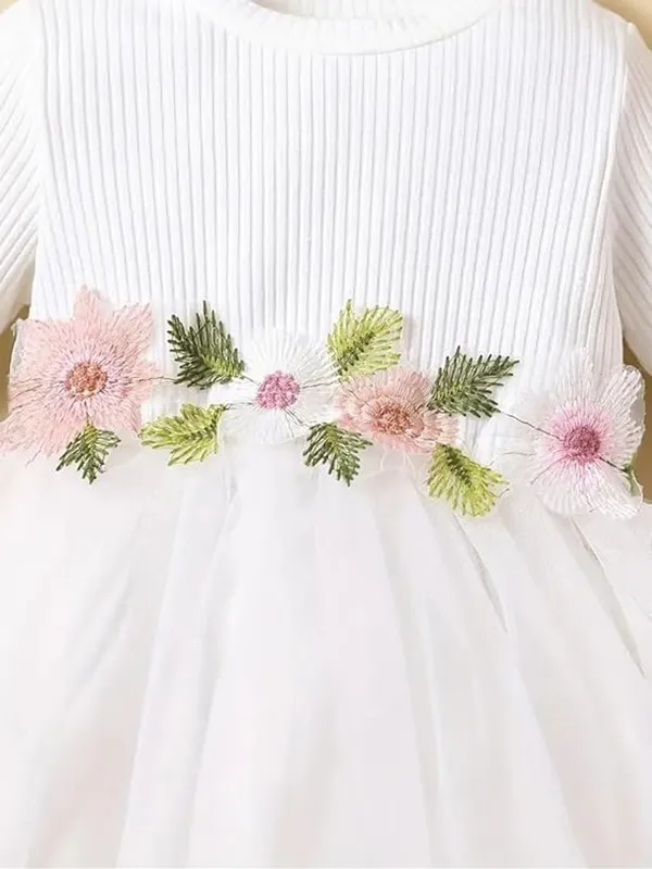 White_Girls_Elegant_Embroidered_Net_Knee-Length_Fit_&_Flare_Dress_Frock_For_All_Occasions