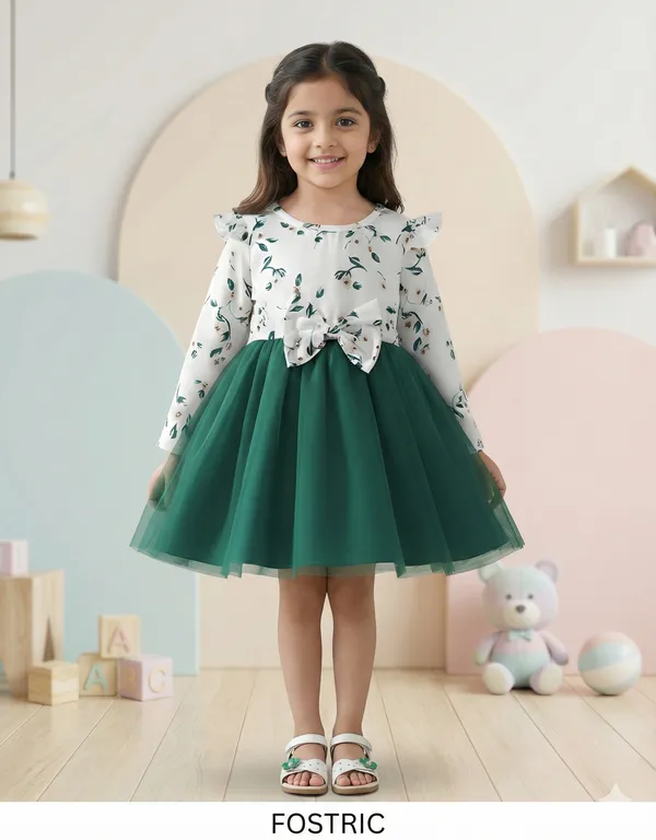 Green_Hen_Floral_Printed_Baby_Girl_Frock_Dress_-_Long_Sleeve_Net_A-Line_Party_Wear