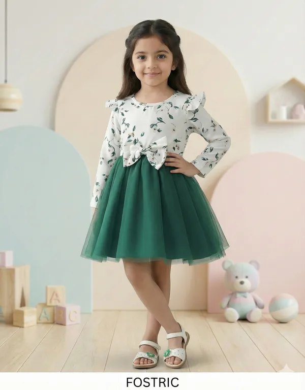 Green_Hen_Floral_Printed_Baby_Girl_Frock_Dress_-_Long_Sleeve_Net_A-Line_Party_Wear
