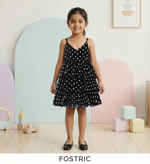 Black_Kids_Polka_Dot_Tiered_Dress_&_Frock_|_Sleeveless_Crepe_A-Line_Knee-Length_Outfit