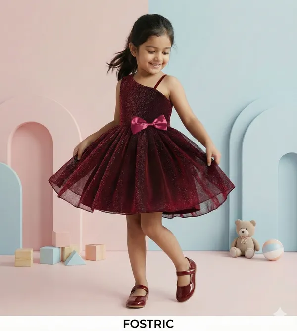 Maroon_Girls_Blue_Sparkle_Tulle_Frock_&_Glitter_Party_Dress_One-Shoulder_Bow