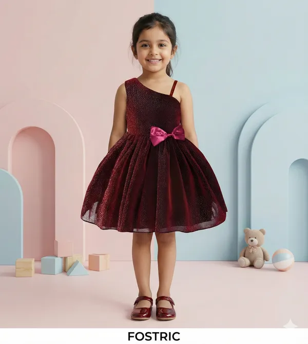 Maroon_Girls_Blue_Sparkle_Tulle_Frock_&_Glitter_Party_Dress_One-Shoulder_Bow