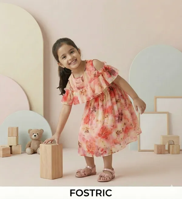 Multicolor_Fancy_Sleeve_Floral_Printed_Layered_Baby_Girl_Frock_&_Dress_For_Parties
