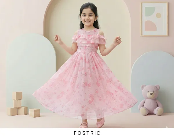 Pink_Girls_Casual_Floral_Round_Neck_Cap_Sleeves_Fit_And_Flare_Straight_Full_Length_Gown_Dress