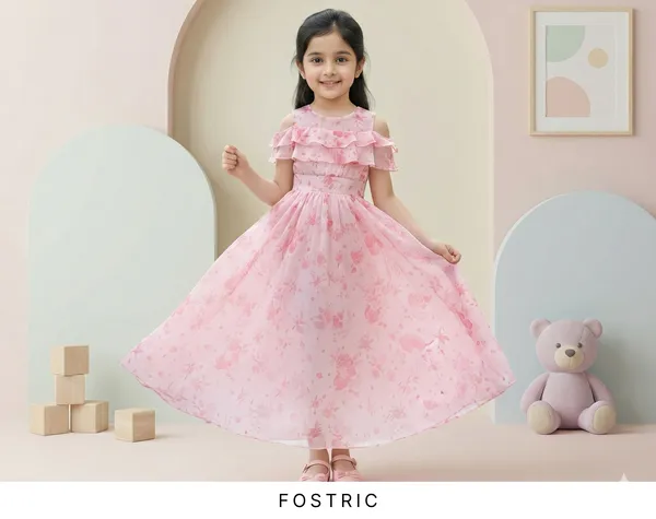 Pink_Girls_Casual_Floral_Round_Neck_Cap_Sleeves_Fit_And_Flare_Straight_Full_Length_Gown_Dress