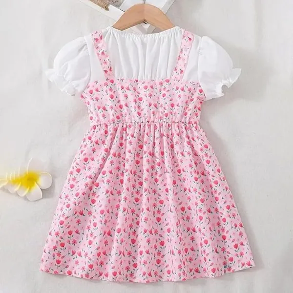 Pink_Adorable_Floral_Girl_Dress_&_Frock_With_Heart-Shaped_Purse_For_Kids