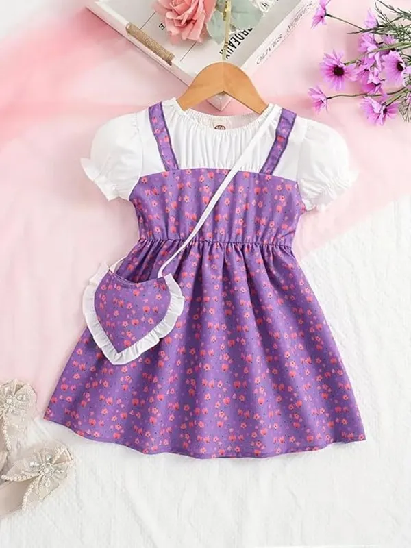 Purple_Adorable_Floral_Girl_Dress_&_Frock_With_Heart-Shaped_Purse_For_Kids