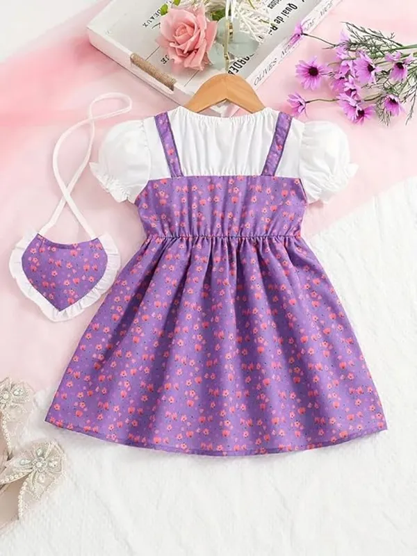 Purple_Adorable_Floral_Girl_Dress_&_Frock_With_Heart-Shaped_Purse_For_Kids