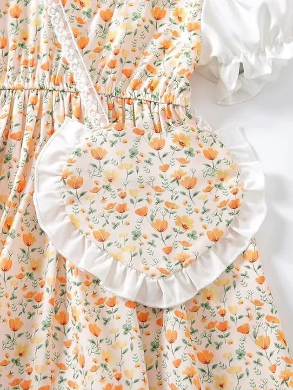 Beige_Adorable_Floral_Girl_Dress_&_Frock_With_Heart-Shaped_Purse_For_Kids