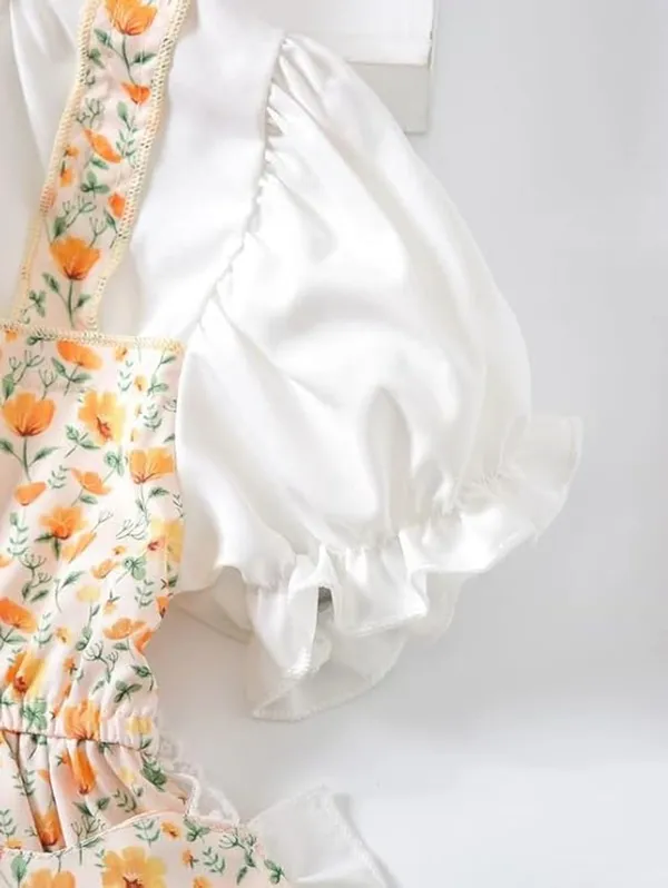 Beige_Adorable_Floral_Girl_Dress_&_Frock_With_Heart-Shaped_Purse_For_Kids
