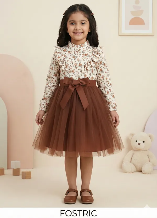 Brown_Girls_Cotton_Floral_A-Line_Dress_Frock_-_Knee_Length_Skirt_For_Festive_&_Party_Wear