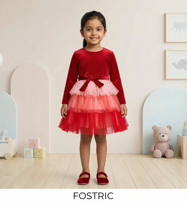 Red_Elegant_Velvet_Dress_&_Layered_Net_Frock_For_Little_Princesses