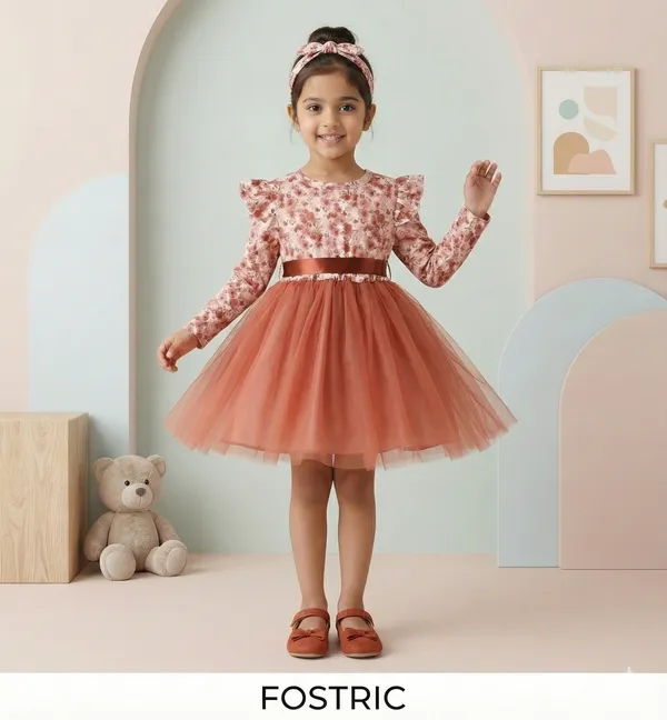 Brown_Radiant_Floral_Baby_Frock_&_Dress_A_Dazzling_Fit_And_Flare_Ensemble_For_Cherished_Celebrations_And_Special_Moments.