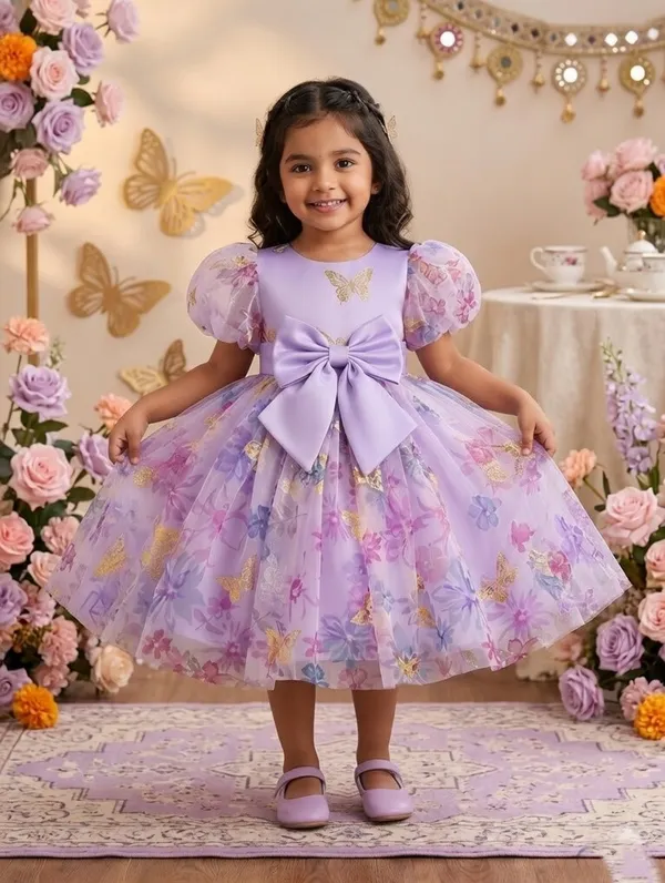 Premium_Perpule_Butterfly_Party_Wear_Tutu_Dress_for_Girls__Enchanting_Floral_Mesh_Frock_with_3D_Waist_Flower_and_Designer_Puff_Sleeves