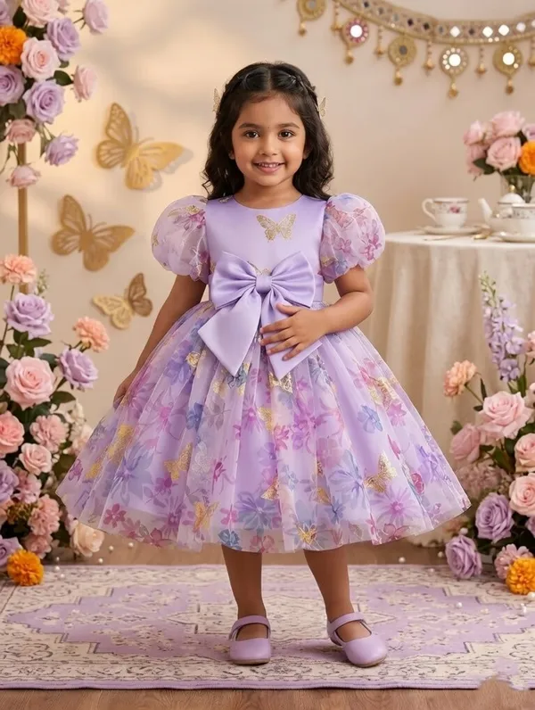 Premium_Perpule_Butterfly_Party_Wear_Tutu_Dress_for_Girls__Enchanting_Floral_Mesh_Frock_with_3D_Waist_Flower_and_Designer_Puff_Sleeves
