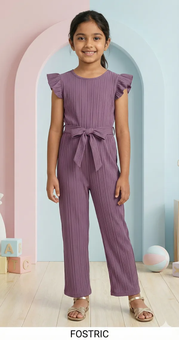 Purple_Girls_Ruffle_Sleeve_Pleated_Jumpsuit_Dress_&_Frock_-_Casual_Elegant_Kids_Outfit