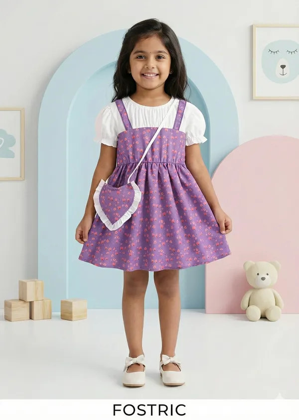 Purple_Adorable_Floral_Girl_Dress_&_Frock_With_Heart-Shaped_Purse_For_Kids