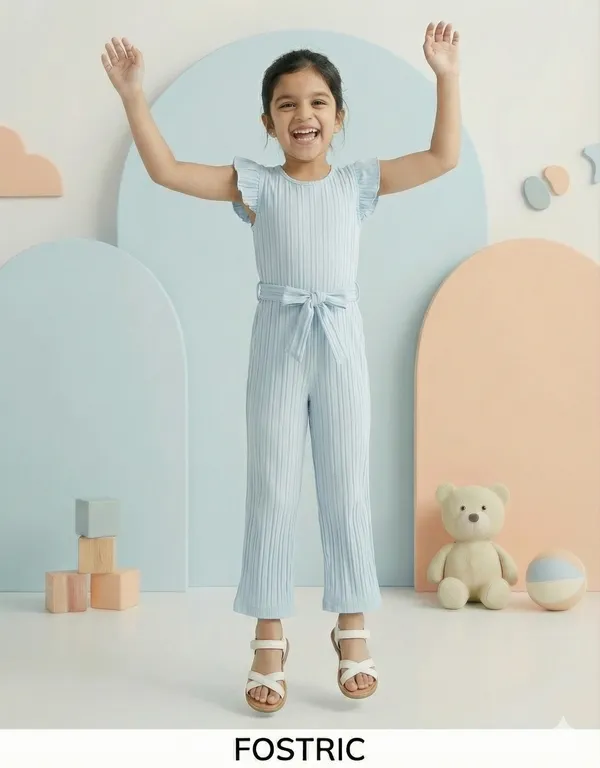 Light_Blue_Girls_Ruffle_Sleeve_Pleated_Jumpsuit_Dress_&_Frock_-_Casual_Elegant_Kids_Outfit