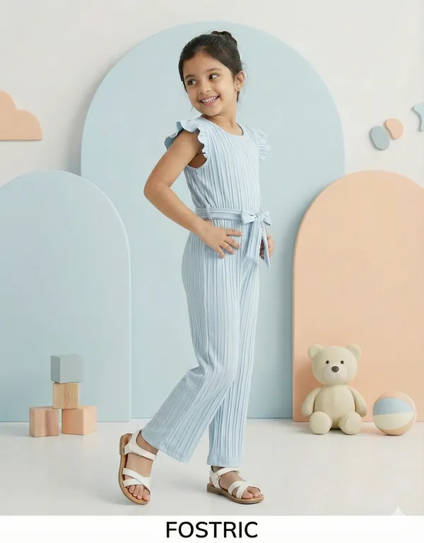 Light_Blue_Girls_Ruffle_Sleeve_Pleated_Jumpsuit_Dress_&_Frock_-_Casual_Elegant_Kids_Outfit