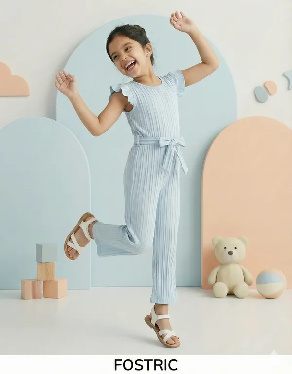 Light_Blue_Girls_Ruffle_Sleeve_Pleated_Jumpsuit_Dress_&_Frock_-_Casual_Elegant_Kids_Outfit