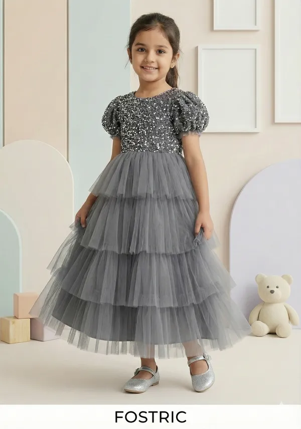 Grey_Girls_Casual_Floral_Round_Neck_Cap_Sleeves_Fit_And_Flare_Straight_Full_Length_Gown_Dress
