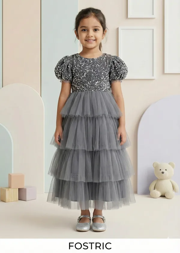 Grey_Girls_Casual_Floral_Round_Neck_Cap_Sleeves_Fit_And_Flare_Straight_Full_Length_Gown_Dress