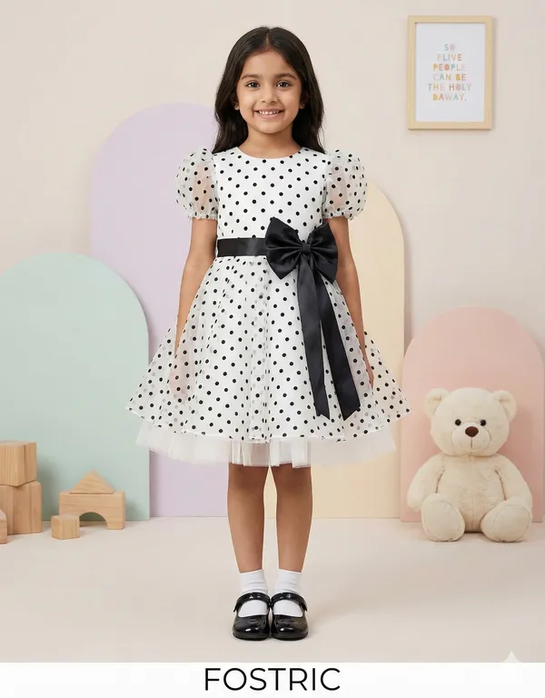 White_Charming_Polka_Dot_A-Line_Dress_&_Frock_For_Girls_-_Elegant_Party_Wear