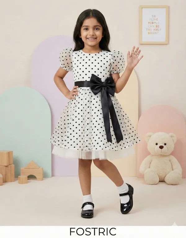 White_Charming_Polka_Dot_A-Line_Dress_&_Frock_For_Girls_-_Elegant_Party_Wear