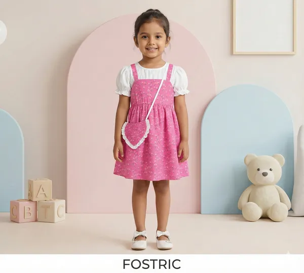 Rani_Pink_Adorable_Floral_Girl_Dress_&_Frock_With_Heart-Shaped_Purse_For_Kids