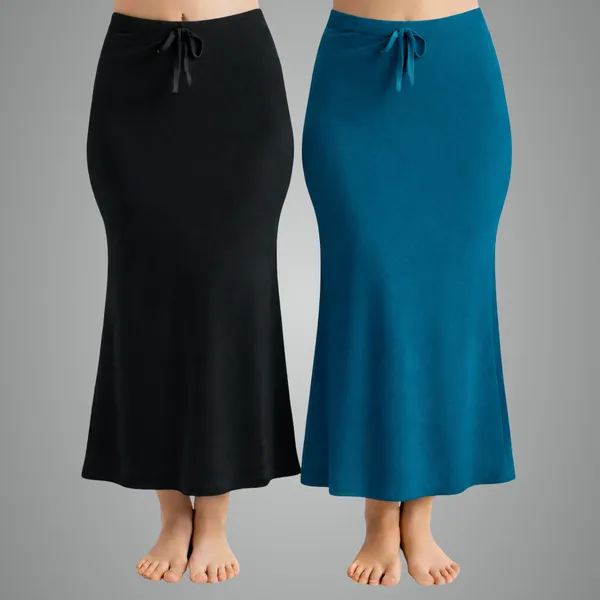 Pack_Of_2_Black_And_Peacock_Green_Premium_Lycra_Saree_Shapewear_For_Women
