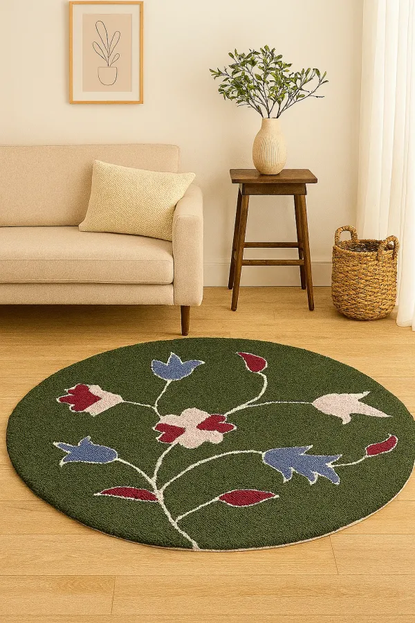 Green_Area_Rug_Wool_For_Home_&_Office
