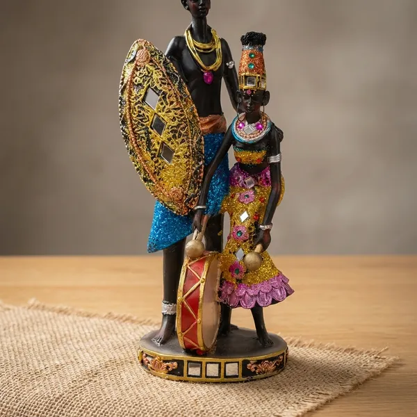 Decorative_African_Tribal_Family_Figurine_With_Drum_And_Shield