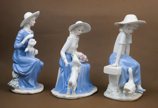 Elegant_Porcelain_Lady_Figurines_With_Hats_And_Geese_Set_Of_3