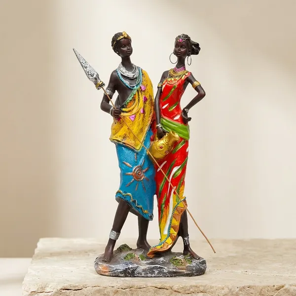 Decorative_African_Tribal_Women_Figurine_Handpainted_Resin_Statue