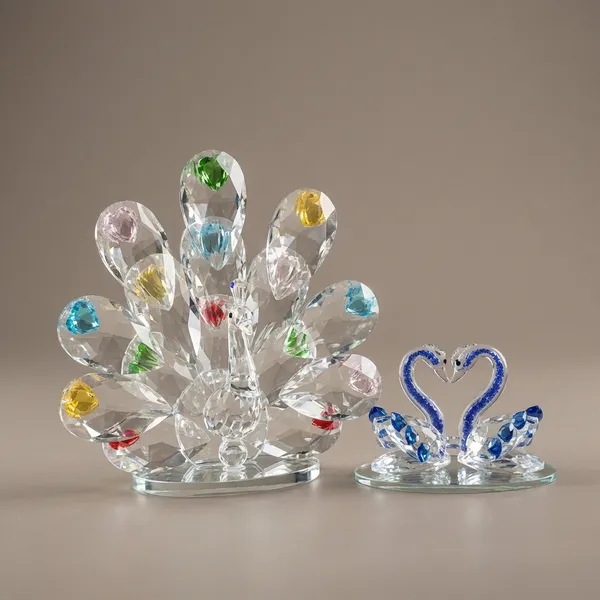 Crystal_Glass_Decorative_Swan_And_Peacock_Figurine_Set