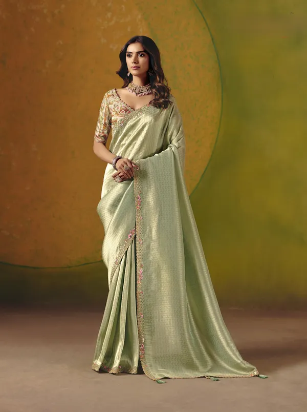 MINT_GREEN_ZARI_VISCOSE_TISSUE_SAREE_WITH_MULTICOLOR_FLORAL_EMBROIDERED_SILK_STICHED_BLOUSE