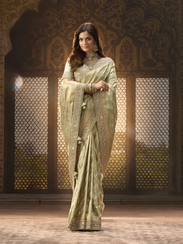 PREMIUM_SATIN_SILK_SAREE_WITH_KOLKATA_THEME_EMBRODIERY_HAND_DIAMOND_KUNDAN_WORK