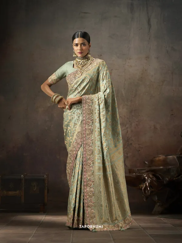 PREMIUM_SATIN_SILK_SAREE_*KOLKATA_THEME_EMBRODIERY*_*HAND_DIAMOND*KUNDAN_WORK