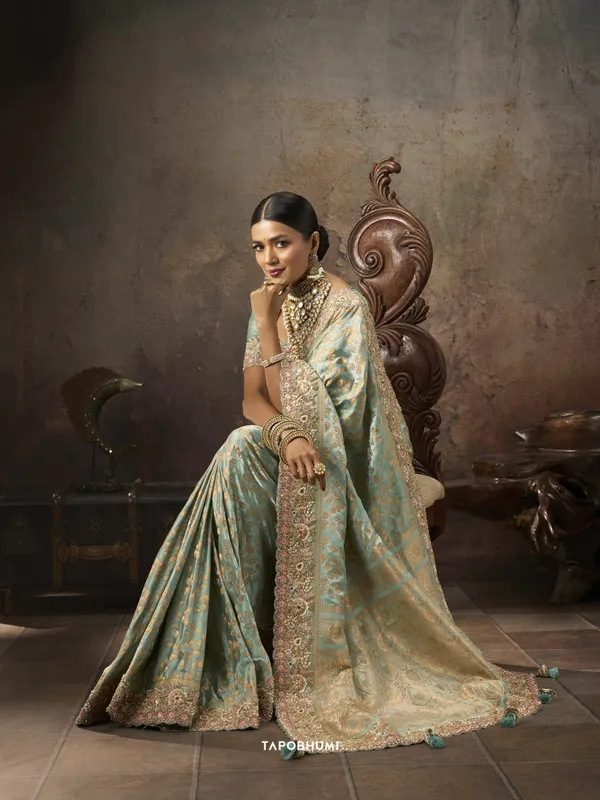 PREMIUM_SATIN_SILK_SAREE_*KOLKATA_THEME_EMBRODIERY*_*HAND_DIAMOND*KUNDAN_WORK