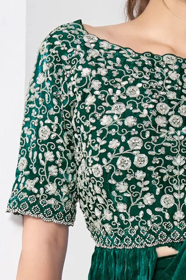 Ready_to_Wear_Saree_(STITCHED_BLOUSE)Green_Handwork_Shimmer_Chiffon_