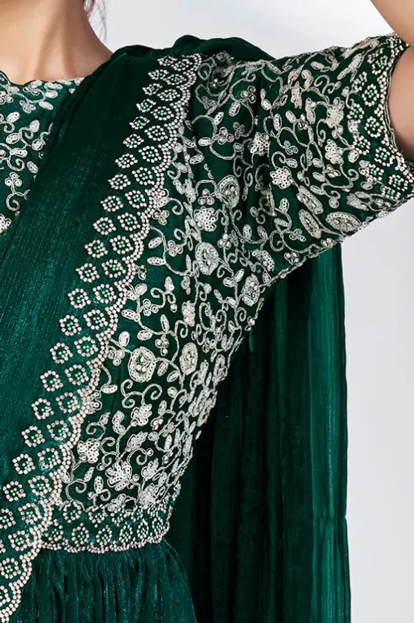 Ready_to_Wear_Saree_(STITCHED_BLOUSE)Green_Handwork_Shimmer_Chiffon_