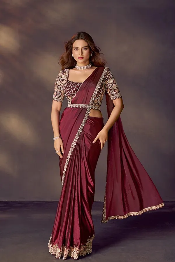 Ready_to_Wear_Saree_(STITCHED_BLOUSE)_Maroon_Two_Tone_Soft_Silk_Dual_Sequins_Embroidery