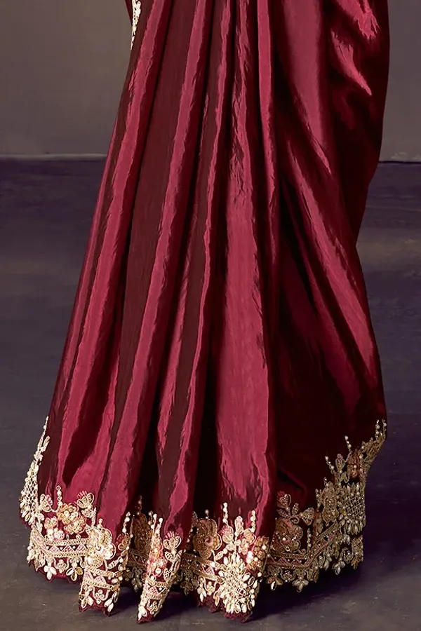 Ready_to_Wear_Saree_(STITCHED_BLOUSE)_Maroon_Two_Tone_Soft_Silk_Dual_Sequins_Embroidery