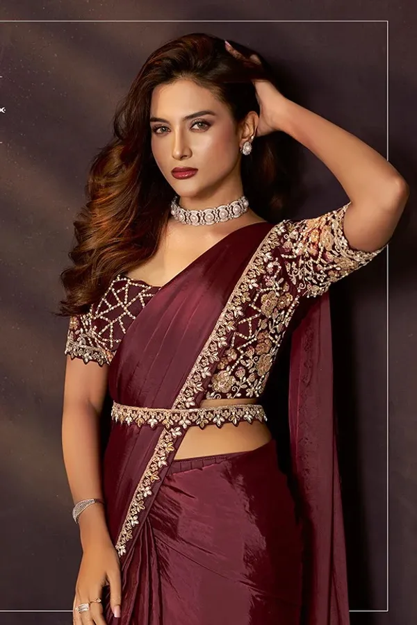 Ready_to_Wear_Saree_(STITCHED_BLOUSE)_Maroon_Two_Tone_Soft_Silk_Dual_Sequins_Embroidery