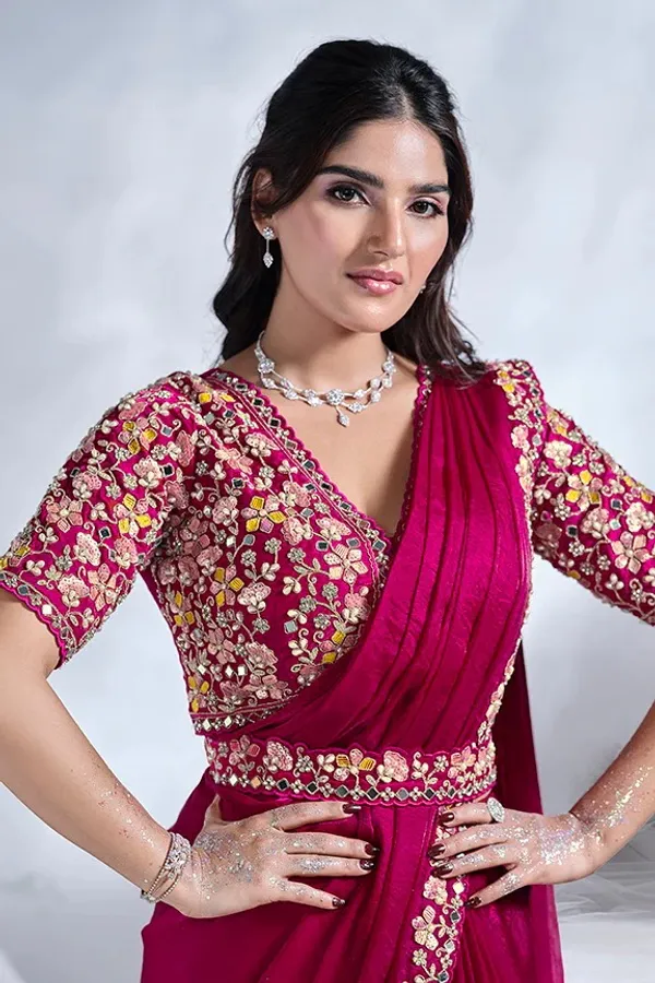 Ready_to_Wear_Saree_(STITCHED_BLOUSE)_Pink_Mirror_Work_Satin_Silk_