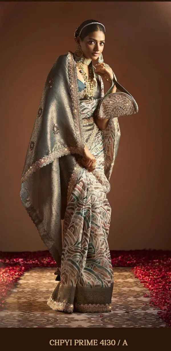 ORGANZA_SILK_SAREE_WITH__PARSI_ZARDOZI_WORK_,HEAVY_SAROSKI_&_MOTI_WORK_HANDMADE_CLUTCH_PURSE_WITH_EMBROIDERY_WAIST_BELT