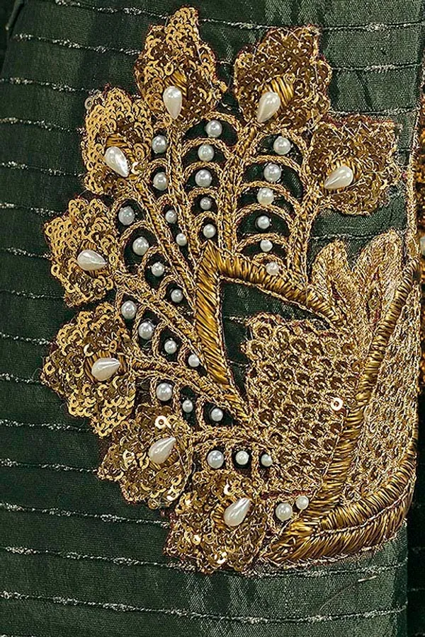 STITCHED_BLOUSE_|_Mustard_Green_Dolla_Silk_Upada_Silk_Pure_Hand_work_Saree